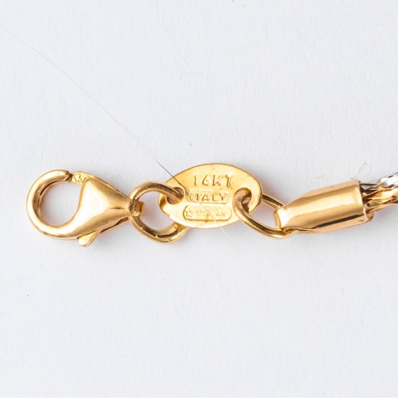 Quiet luxury 14K tricolor mesh choker length necklace & tricolor floral pendant - Picture 14 of 16